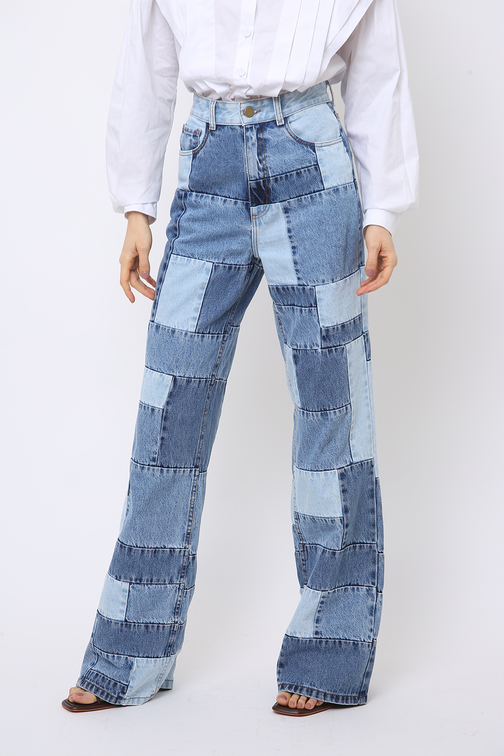 CALÇA WIDE LEG JEANS PATCH FRAMED