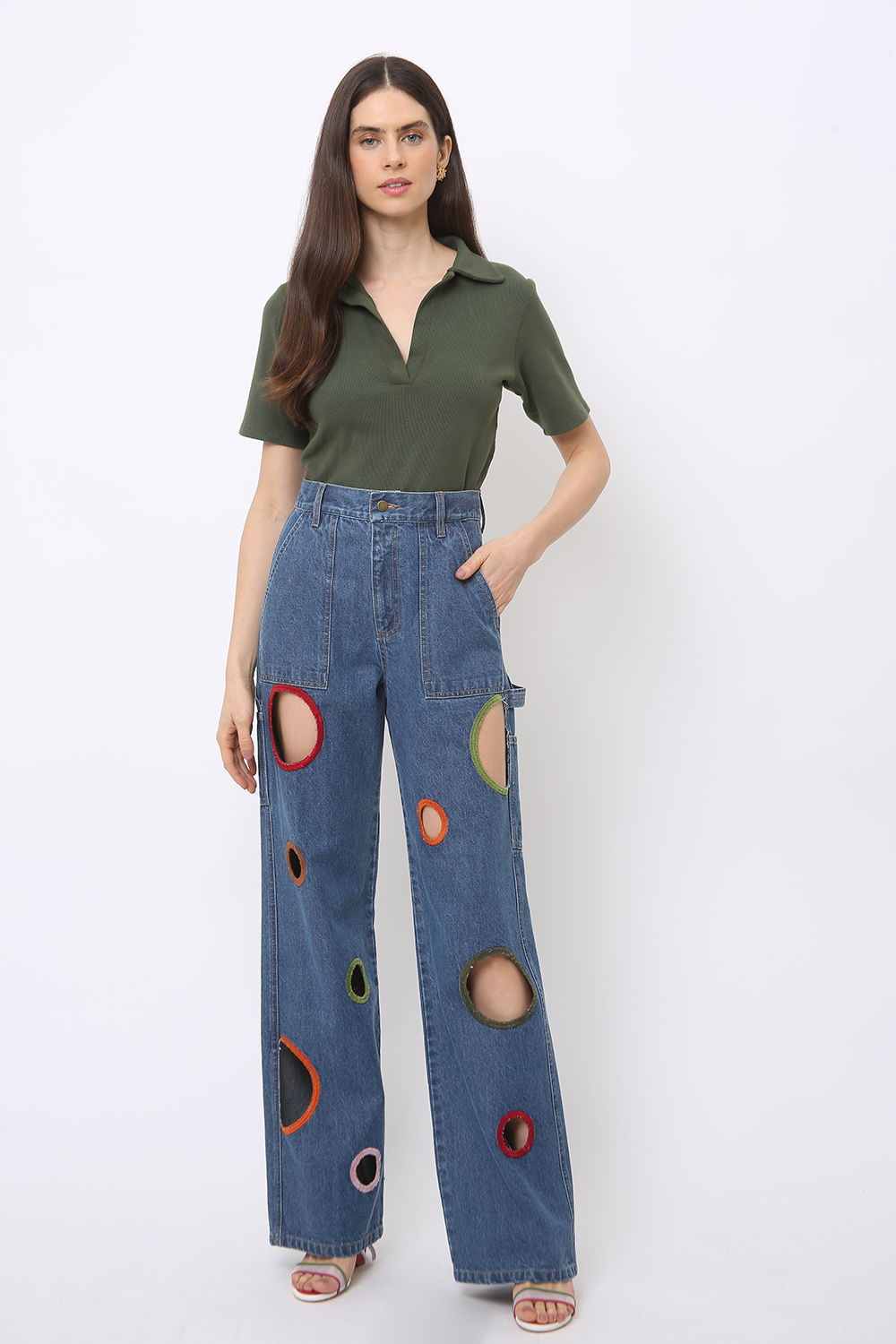 POLAIOLLO FRAMED EMBROIDERED PANTS