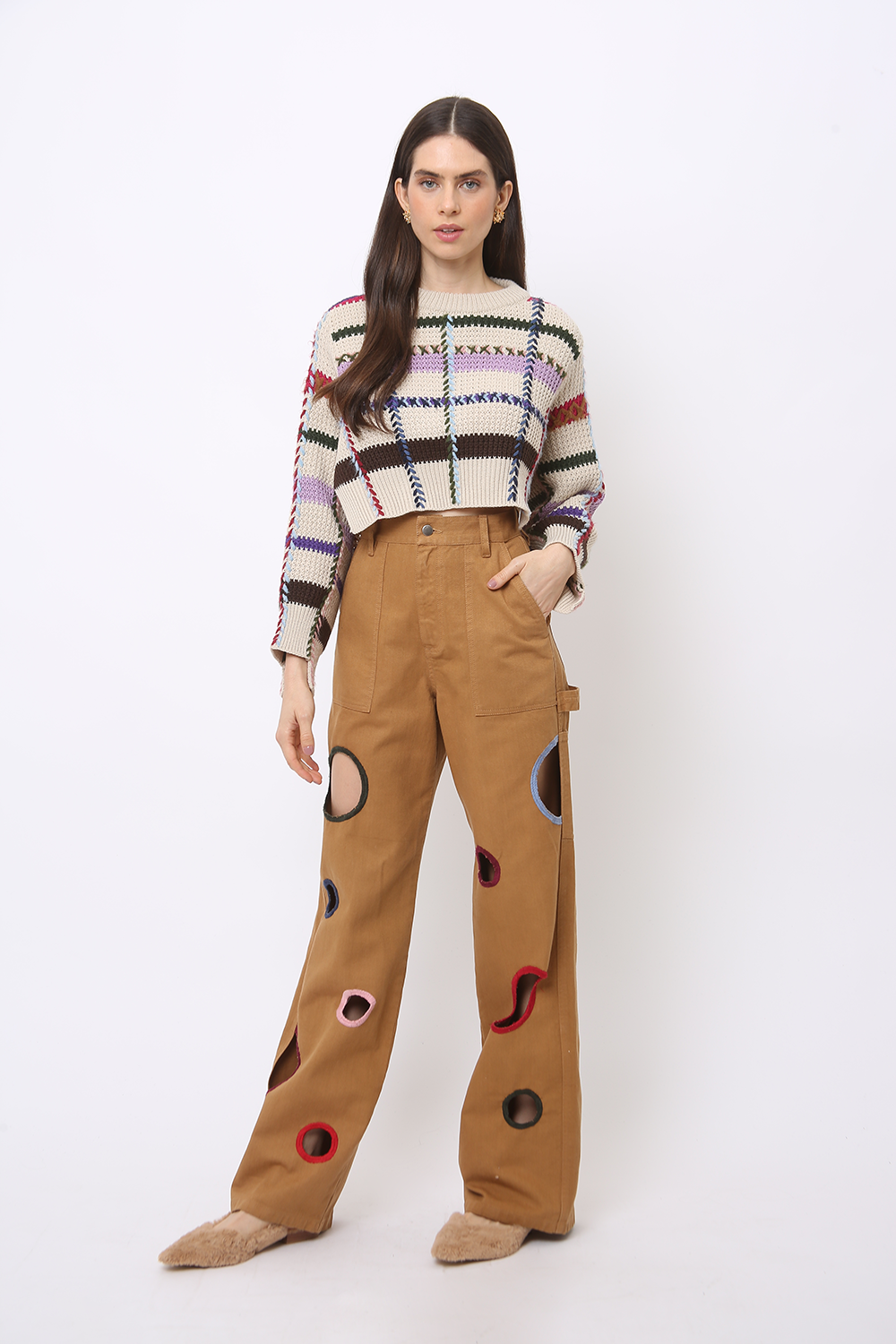 POLAIOLLO FRAMED EMBROIDERED PANTS