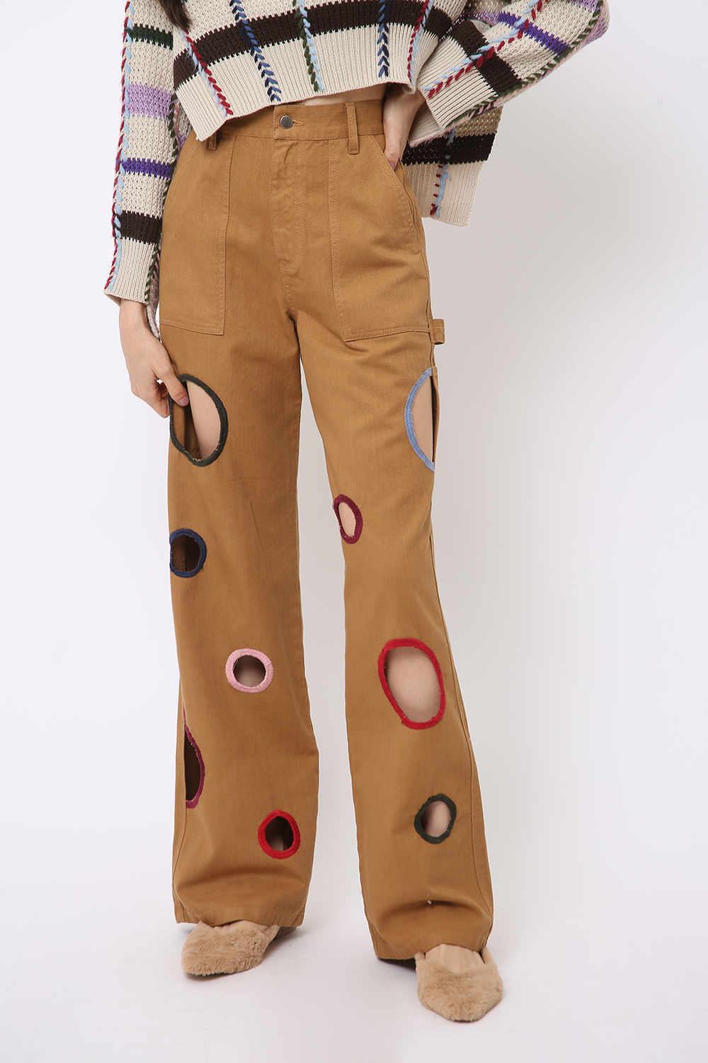 POLAIOLLO FRAMED EMBROIDERED PANTS