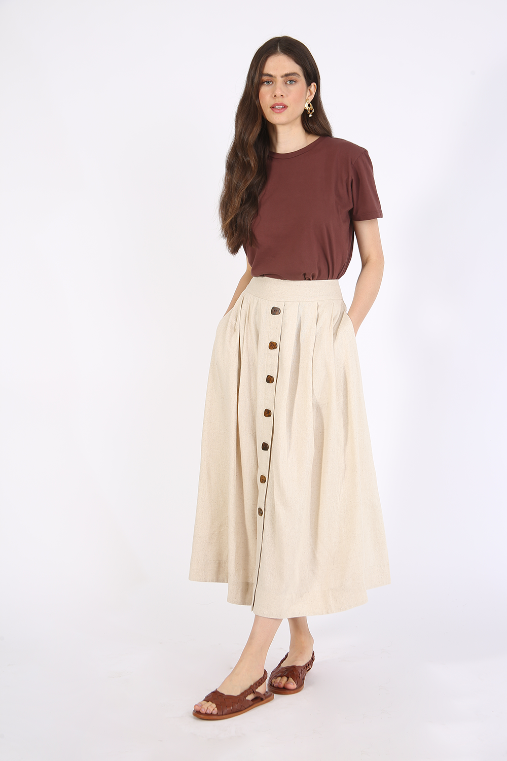 LINEN SKIRT BUTTONS OFF WHITE NORAH JOUR ET NUIT